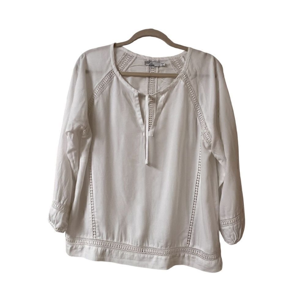PrAna blouse white w/open work detail sz Large